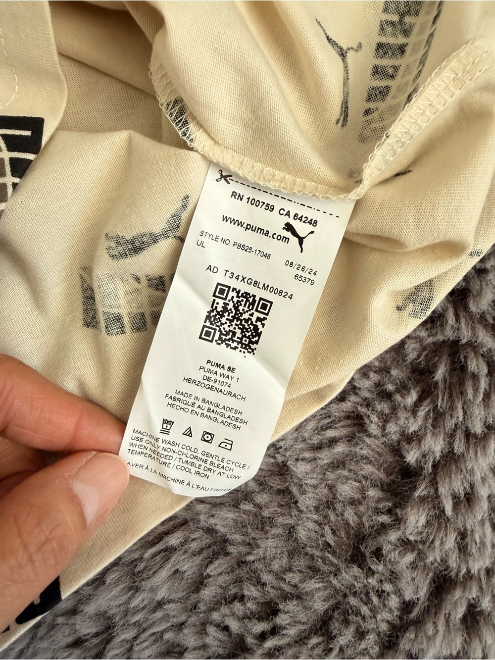 Puma Cream Short-Sleeve Tee with Black Logo Print - Picture 5 of 6